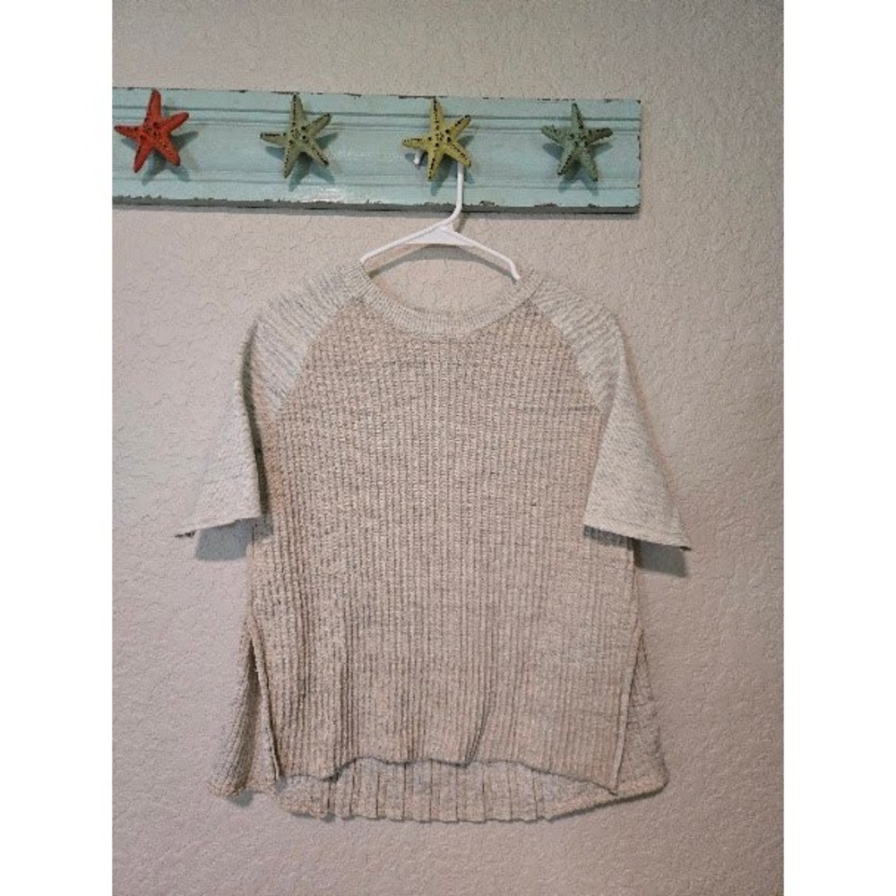 White + Warren Womens XS Beige Marl Short Sleeve Cotton Mohair Blend Sweater